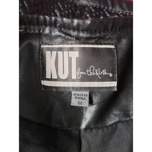 KUT From The Kloth Jacket Womens Medium Black Faux Leather Herringbone Fitted - Picture 2 of 10